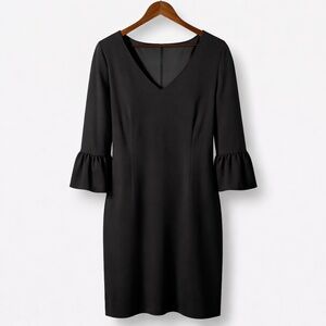 Lafayette 148 Black Sheath Dress V Neck Bell Sleeve Knee Length XL New
